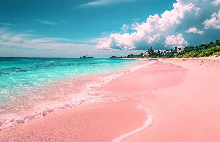 The pink sand of Harbour Island running down into clear turquoise shallows
